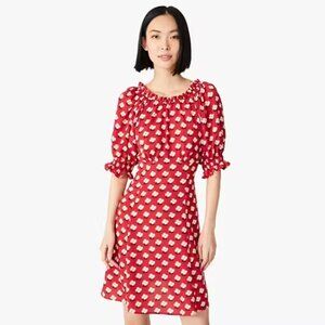 Kate Spade Red Block Flower Fluid Cottage-core Peasant Dress Women's 4‎